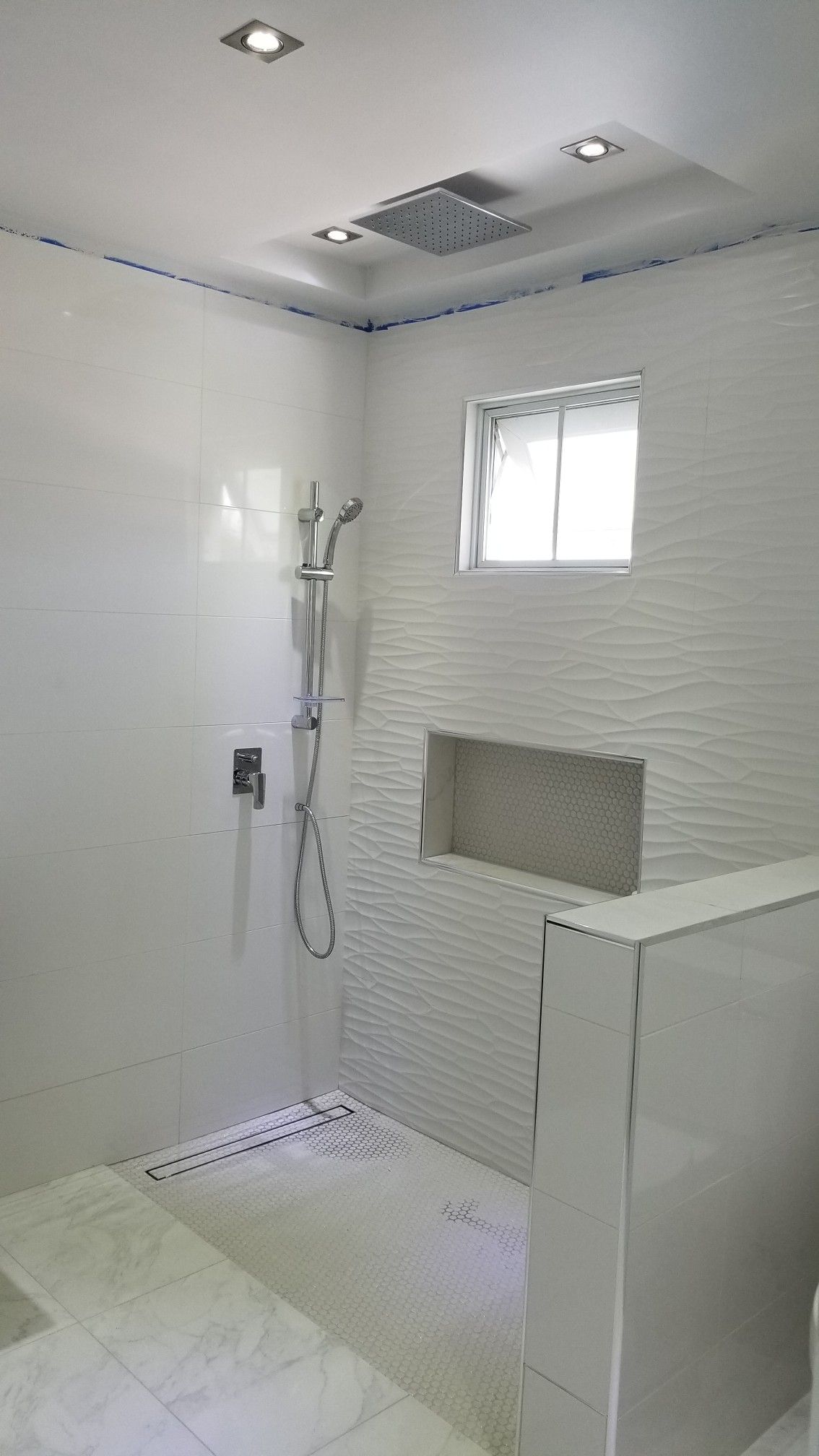 Los Angeles shower renovation featuring rainfall shower system