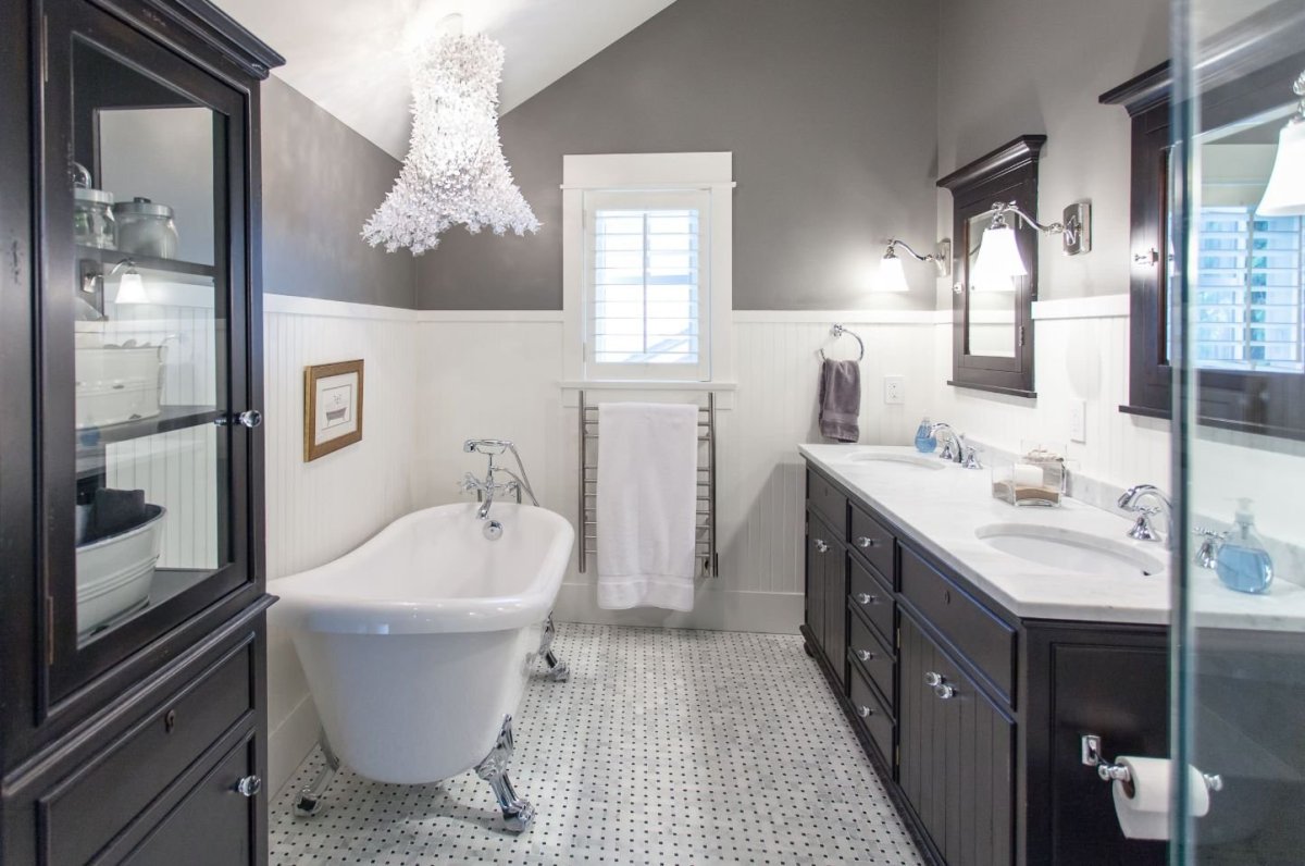 Master bathroom redesign with double sink and modern finishes