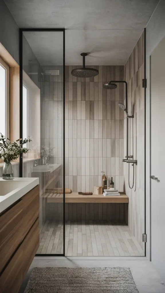 Walk-in shower remodel with waterproofing and decorative tile